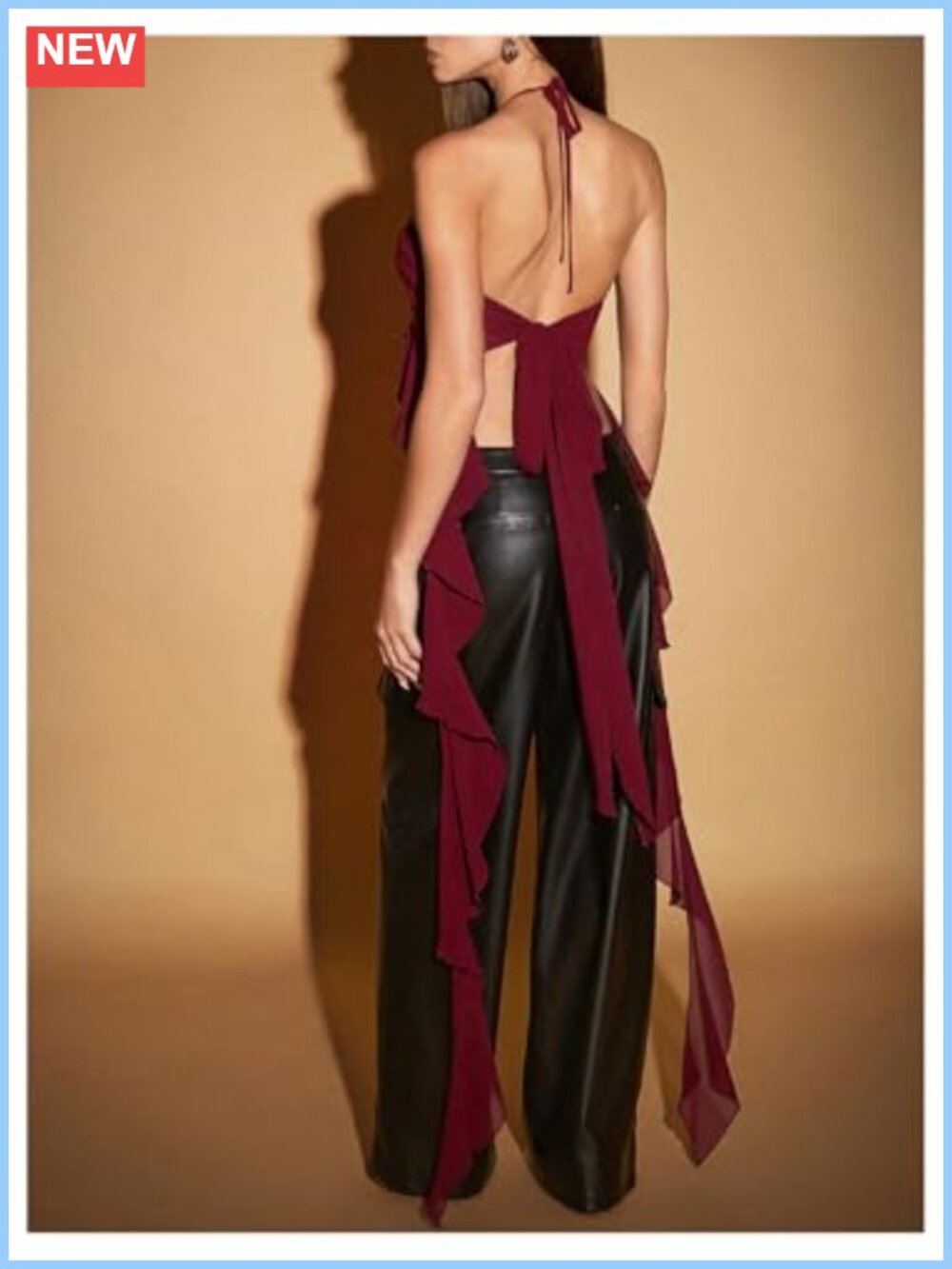 Women's Halter Cami Top Backless Asymmetrical Ruffle Rave Top - Picture 2 of 4